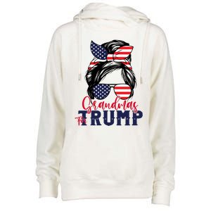 Grandmas For Trump Messy Bun Trump 2024 American Flag Great Gift Womens Funnel Neck Pullover Hood