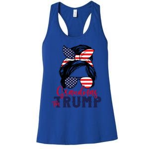 Grandmas For Trump Messy Bun Trump 2024 American Flag Great Gift Women's Racerback Tank