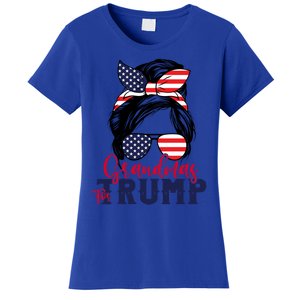 Grandmas For Trump Messy Bun Trump 2024 American Flag Great Gift Women's T-Shirt