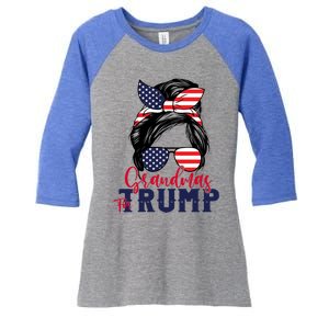 Grandmas For Trump Messy Bun Trump 2024 American Flag Great Gift Women's Tri-Blend 3/4-Sleeve Raglan Shirt