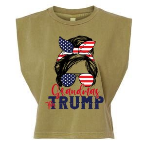 Grandmas For Trump Messy Bun Trump 2024 American Flag Great Gift Garment-Dyed Women's Muscle Tee