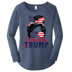 Grandmas For Trump Messy Bun Trump 2024 American Flag Great Gift Women's Perfect Tri Tunic Long Sleeve Shirt