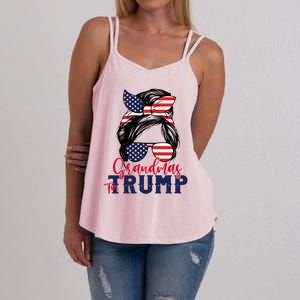 Grandmas For Trump Messy Bun Trump 2024 American Flag Great Gift Women's Strappy Tank