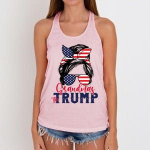 Grandmas For Trump Messy Bun Trump 2024 American Flag Great Gift Women's Knotted Racerback Tank