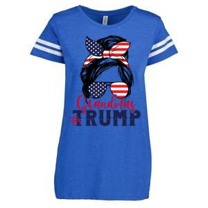 Grandmas For Trump Messy Bun Trump 2024 American Flag Great Gift Enza Ladies Jersey Football T-Shirt