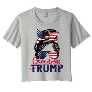 Grandmas For Trump Messy Bun Trump 2024 American Flag Great Gift Women's Crop Top Tee