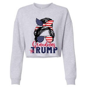 Grandmas For Trump Messy Bun Trump 2024 American Flag Great Gift Cropped Pullover Crew