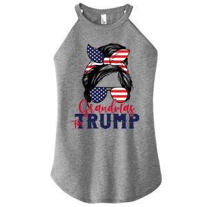 Grandmas For Trump Messy Bun Trump 2024 American Flag Great Gift Women's Perfect Tri Rocker Tank