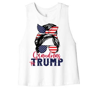 Grandmas For Trump Messy Bun Trump 2024 American Flag Great Gift Women's Racerback Cropped Tank