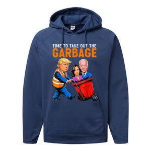 Garbage For Trump 2024 Funny Time To Take Out Garbage Biden Performance Fleece Hoodie