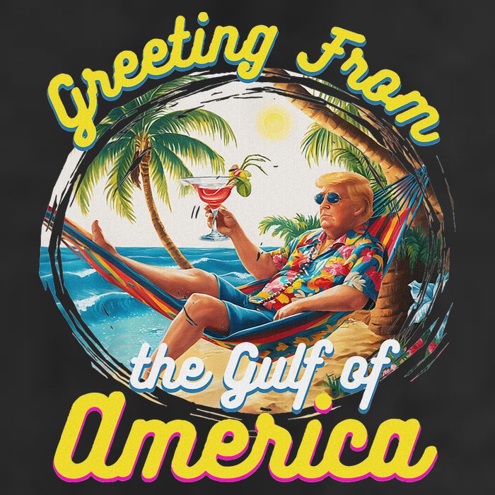 Greeting From The Gulf Of Usa America Trump 7 Panel Mesh Trucker Snapback Hat