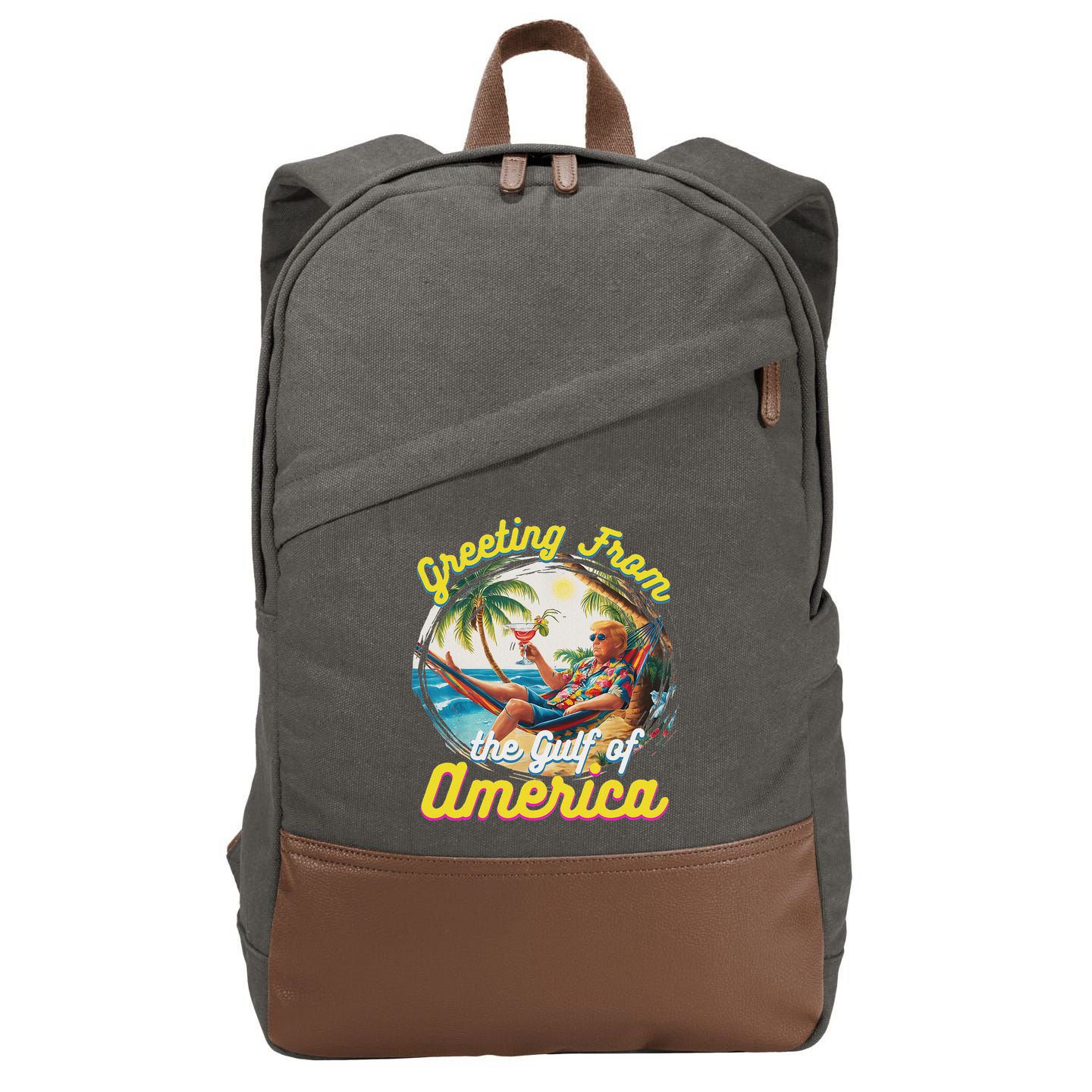 Greeting From The Gulf Of Usa America Trump Cotton Canvas Backpack