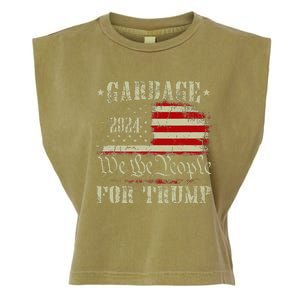 Garbage For Trump 2024 Funny Us American Flag Garment-Dyed Women's Muscle Tee