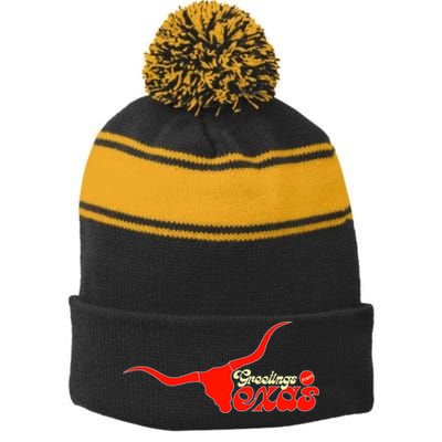 Greetings From Texas Longhorn Logo Stripe Pom Pom Beanie