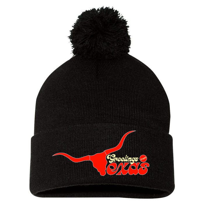 Greetings From Texas Longhorn Logo Pom Pom 12in Knit Beanie
