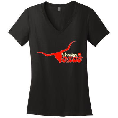 Greetings From Texas Longhorn Logo Women's V-Neck T-Shirt