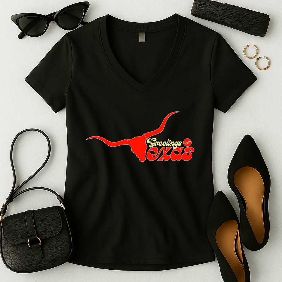 Greetings From Texas Longhorn Logo Women's V-Neck T-Shirt