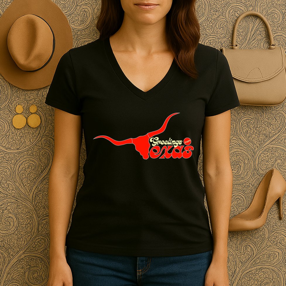 Greetings From Texas Longhorn Logo Women's V-Neck T-Shirt