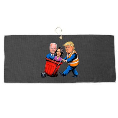 Garbage For Trump 2024 Funny Time To Take Out Garbage Biden Large Microfiber Waffle Golf Towel