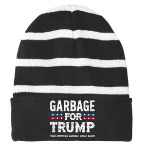 Garbage For Trump Make American Garbage Great Again Striped Beanie with Solid Band