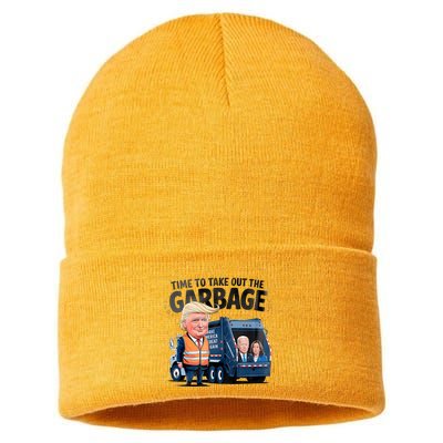 Garbage For Trump 2024 Funny Time To Take Out Garbage Biden Sustainable Knit Beanie
