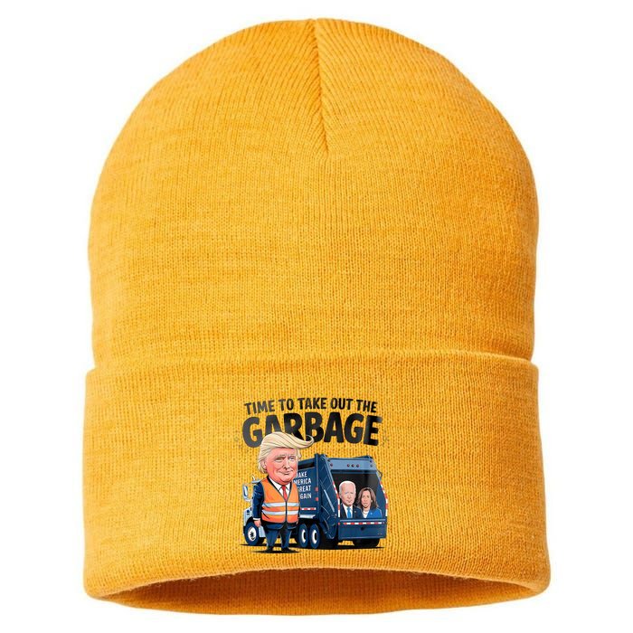 Garbage For Trump 2024 Funny Time To Take Out Garbage Biden Sustainable Knit Beanie
