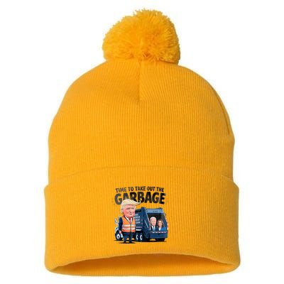 Garbage For Trump 2024 Funny Time To Take Out Garbage Biden Pom Pom 12in Knit Beanie