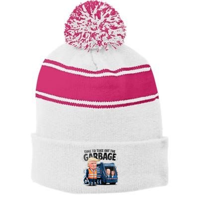 Garbage For Trump 2024 Funny Time To Take Out Garbage Biden Stripe Pom Pom Beanie