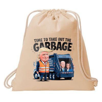 Garbage For Trump 2024 Funny Time To Take Out Garbage Biden Drawstring Bag