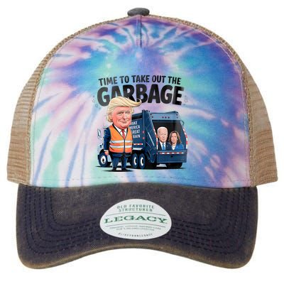 Garbage For Trump 2024 Funny Time To Take Out Garbage Biden Legacy Tie Dye Trucker Hat