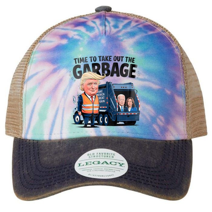 Garbage For Trump 2024 Funny Time To Take Out Garbage Biden Legacy Tie Dye Trucker Hat
