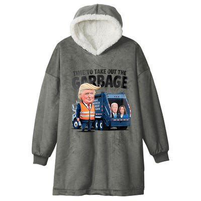 Garbage For Trump 2024 Funny Time To Take Out Garbage Biden Hooded Wearable Blanket