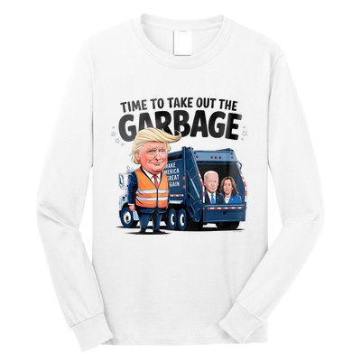 Garbage For Trump 2024 Funny Time To Take Out Garbage Biden Long Sleeve Shirt