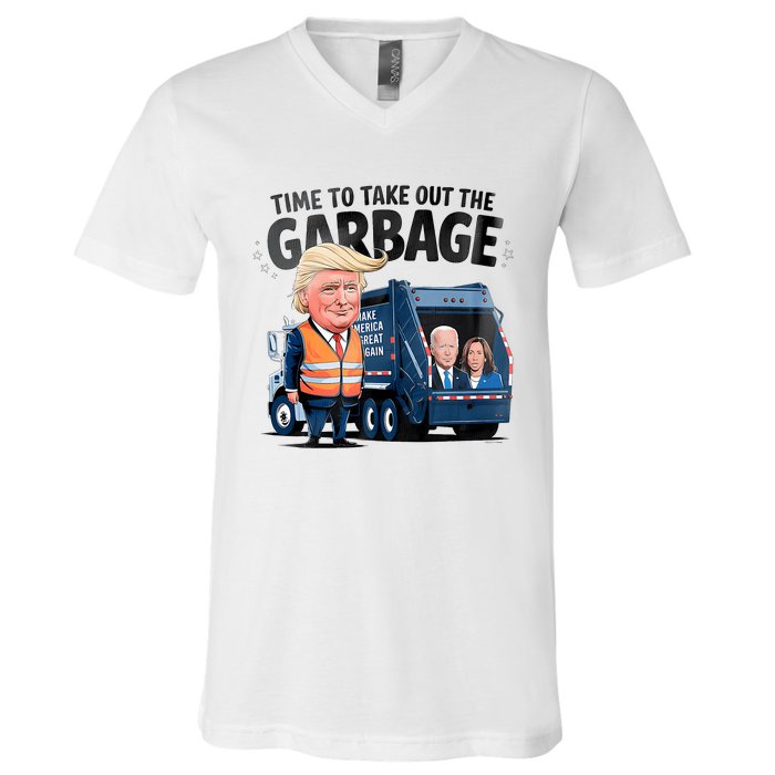 Garbage For Trump 2024 Funny Time To Take Out Garbage Biden V-Neck T-Shirt