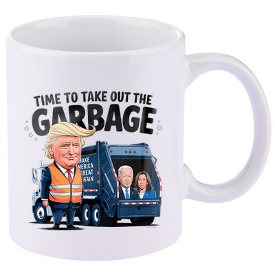 Garbage For Trump 2024 Funny Time To Take Out Garbage Biden 11oz C Handle Ceramic Mug