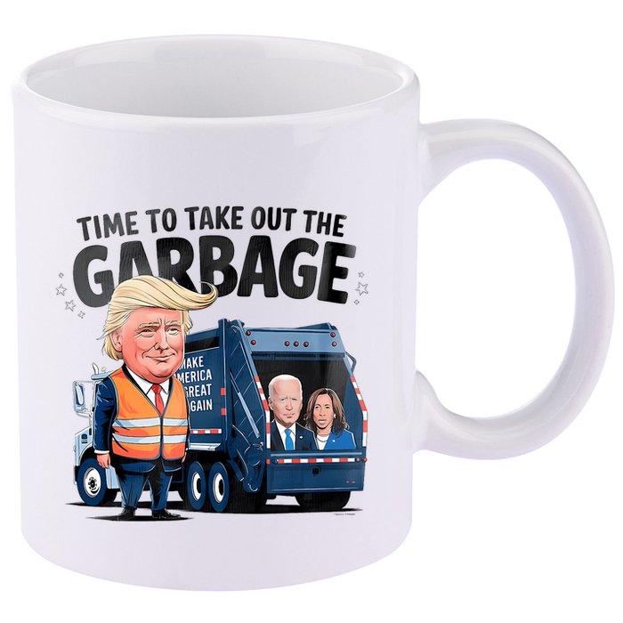 Garbage For Trump 2024 Funny Time To Take Out Garbage Biden 11oz C Handle Ceramic Mug