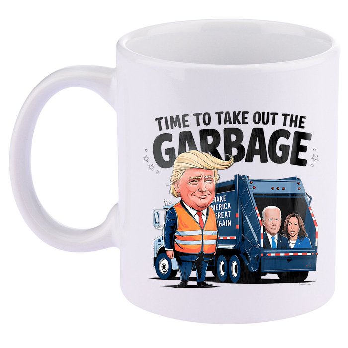 Garbage For Trump 2024 Funny Time To Take Out Garbage Biden 11oz C Handle Ceramic Mug