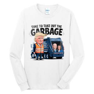 Garbage For Trump 2024 Funny Time To Take Out Garbage Biden Tall Long Sleeve T-Shirt