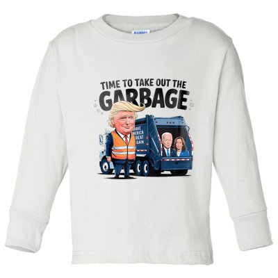 Garbage For Trump 2024 Funny Time To Take Out Garbage Biden Toddler Long Sleeve Shirt
