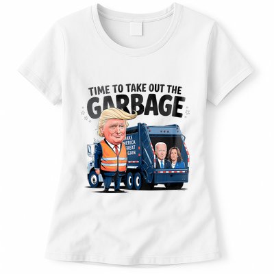 Garbage For Trump 2024 Funny Time To Take Out Garbage Biden Womens T-Shirt