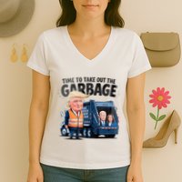 Garbage For Trump 2024 Funny Time To Take Out Garbage Biden Women's V-Neck T-Shirt