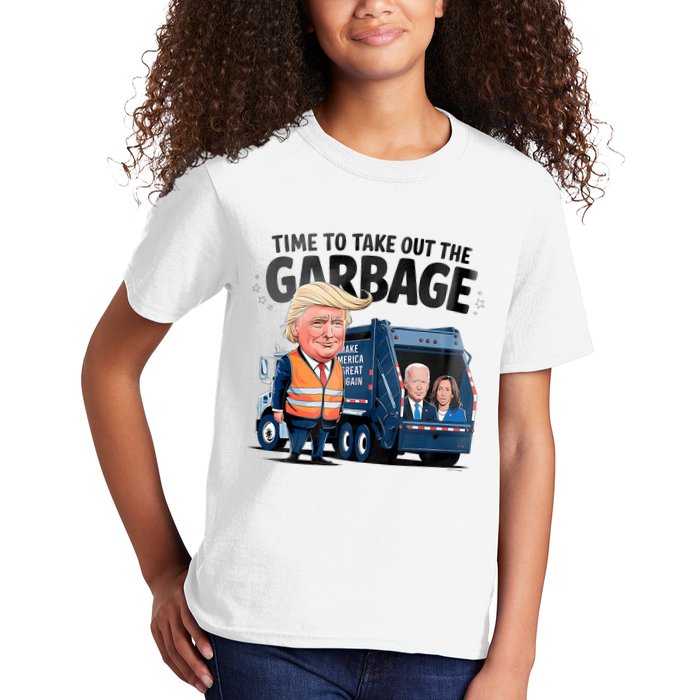 Garbage For Trump 2024 Funny Time To Take Out Garbage Biden Kids T-Shirt