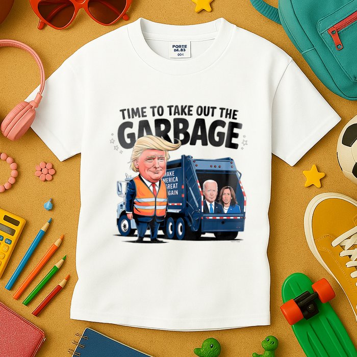 Garbage For Trump 2024 Funny Time To Take Out Garbage Biden Kids T-Shirt