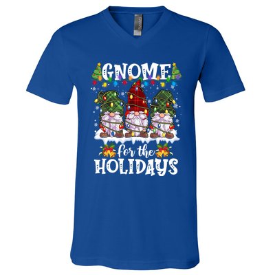 Gnome For The Holidays Red Green 3 Gnomes Christmas Xmas Gift V-Neck T-Shirt