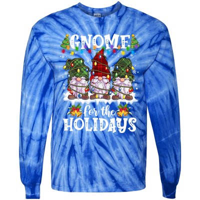 Gnome For The Holidays Red Green 3 Gnomes Christmas Xmas Gift Tie-Dye Long Sleeve Shirt