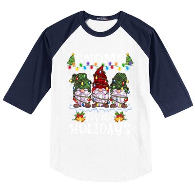 Gnome For The Holidays Red Green 3 Gnomes Christmas Xmas Gift Baseball Sleeve Shirt