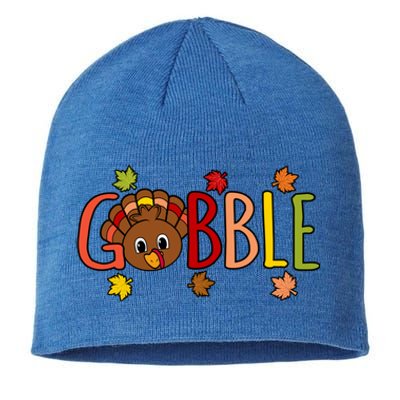 Gobble Funny Turkey Thanksgiving Family Graphic Cute Gift Sustainable Beanie