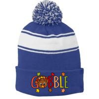 Gobble Funny Turkey Thanksgiving Family Graphic Cute Gift Stripe Pom Pom Beanie