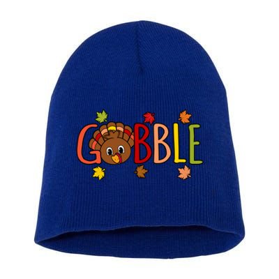 Gobble Funny Turkey Thanksgiving Family Graphic Cute Gift Short Acrylic Beanie