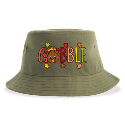 Gobble Funny Turkey Thanksgiving Family Graphic Cute Gift Sustainable Bucket Hat